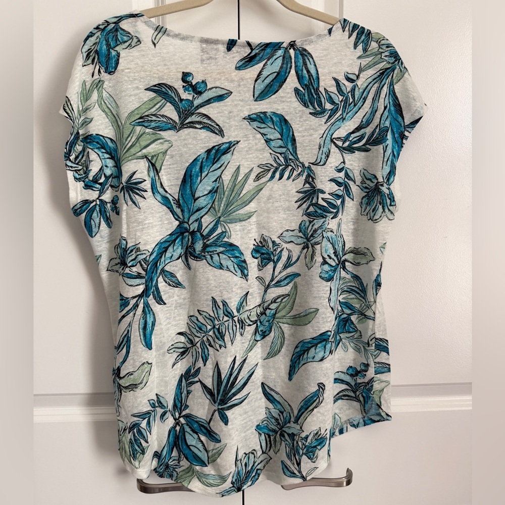 Tahari 100% Linen Floral Print Short Sleeve Blouse Women’s Size M - Picture 2 of 6